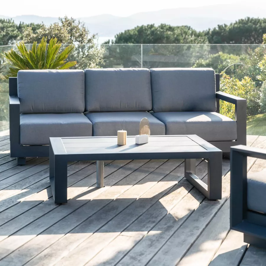 Eminza Table Basse De Jardin Rectangulaire En Alumininum (120 X 72 Cm) Elba Gris Anthracite