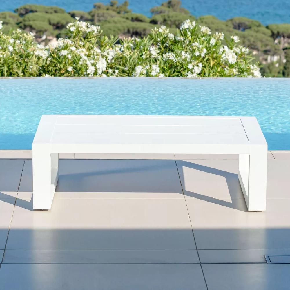 eminza Table basse de jardin rectangulaire en alumininum (120 x 72 cm) Elba Blanc