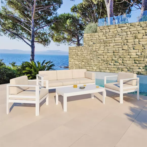 Eminza Table Basse De Jardin Rectangulaire En Aluminium Ostara Blanc