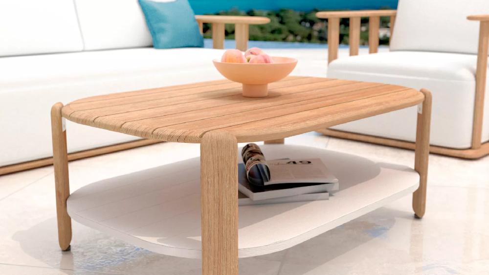 eminza Table basse de jardin rectangulaire en bois teck (120 x 70 cm) Java Naturel