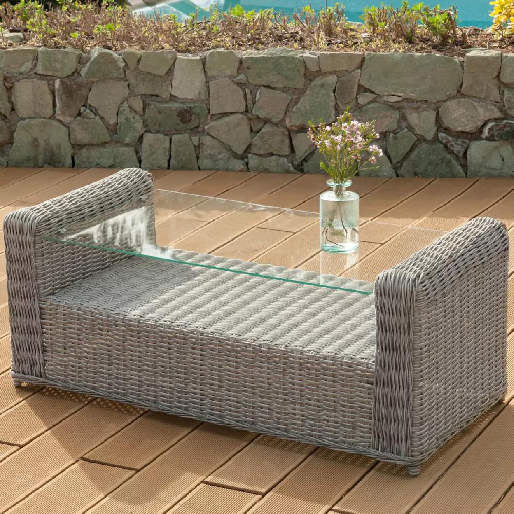 eminza Table basse de jardin rectangulaire résine tressée Calvi Gris
