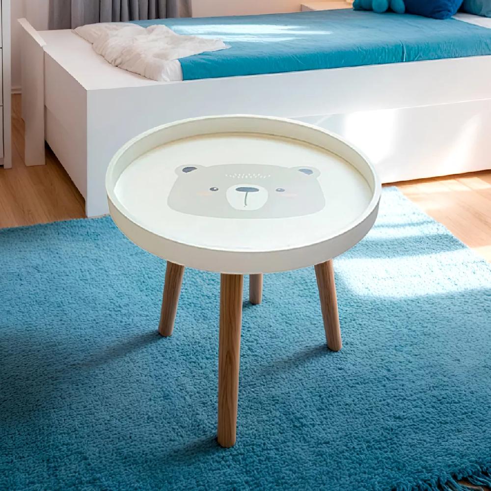 eminza Table basse enfant bois (D33 cm) Ourson Marron
