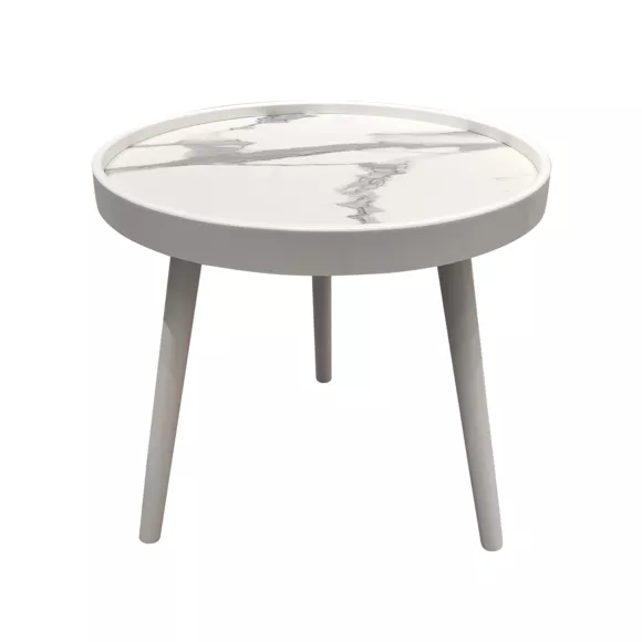 Eminza Table Basse Ronde Effet Marbre (H43 Cm) Déa Blanc