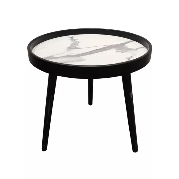 Eminza Table Basse Ronde Effet Marbre (H43 Cm) Déa Noir
