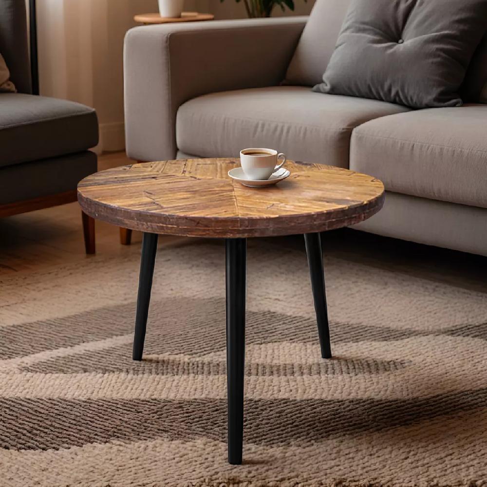 eminza Table basse ronde en bois (H40 cm) Davao Noir et marron