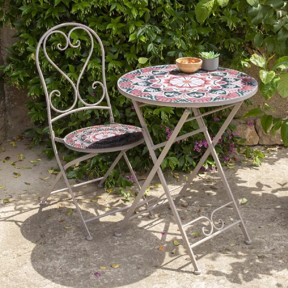 eminza Table bistro mosaïque Narbonne Taupe et rose