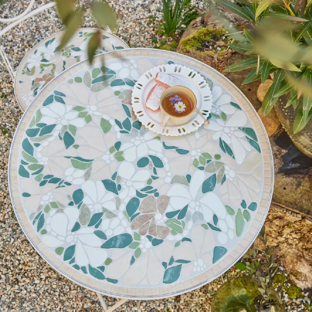 eminza Table bistro ronde pliable en mosaïque Genève Crème