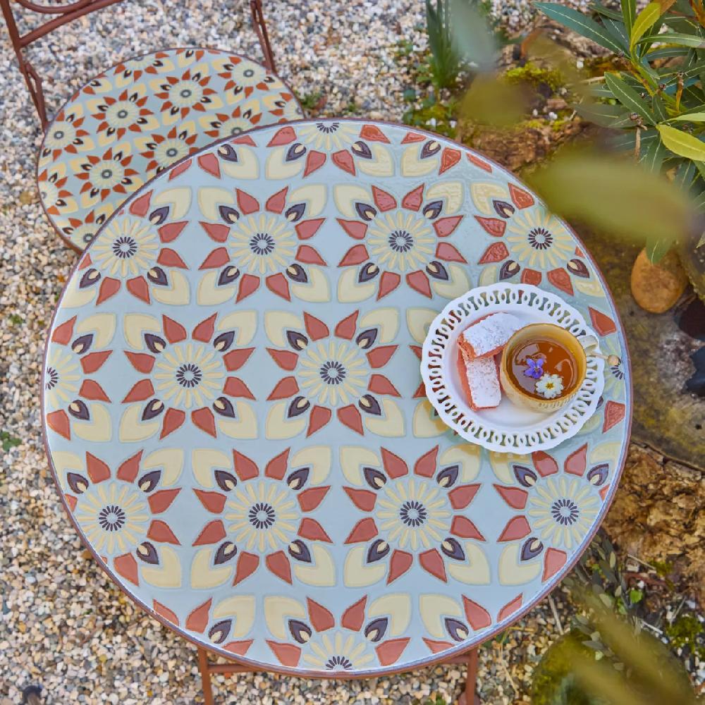 eminza Table bistro ronde pliable en mosaïque Lyon Marron