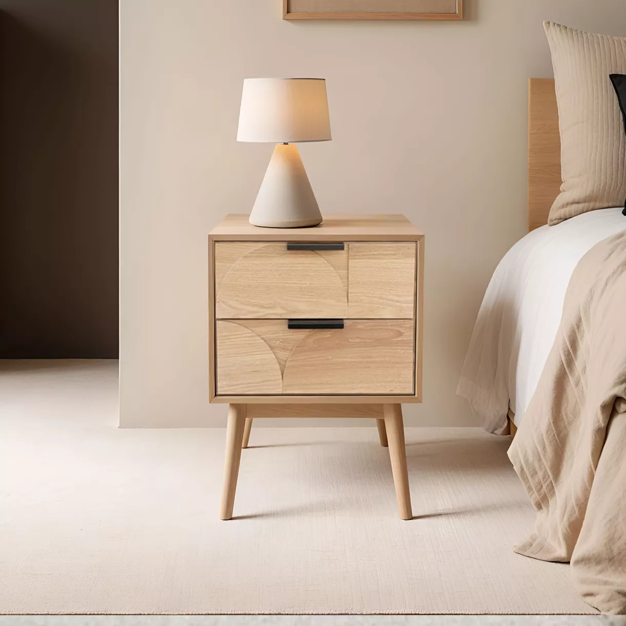 eminza Table d'appoint bois (H60 cm) Double Hanoï Naturel