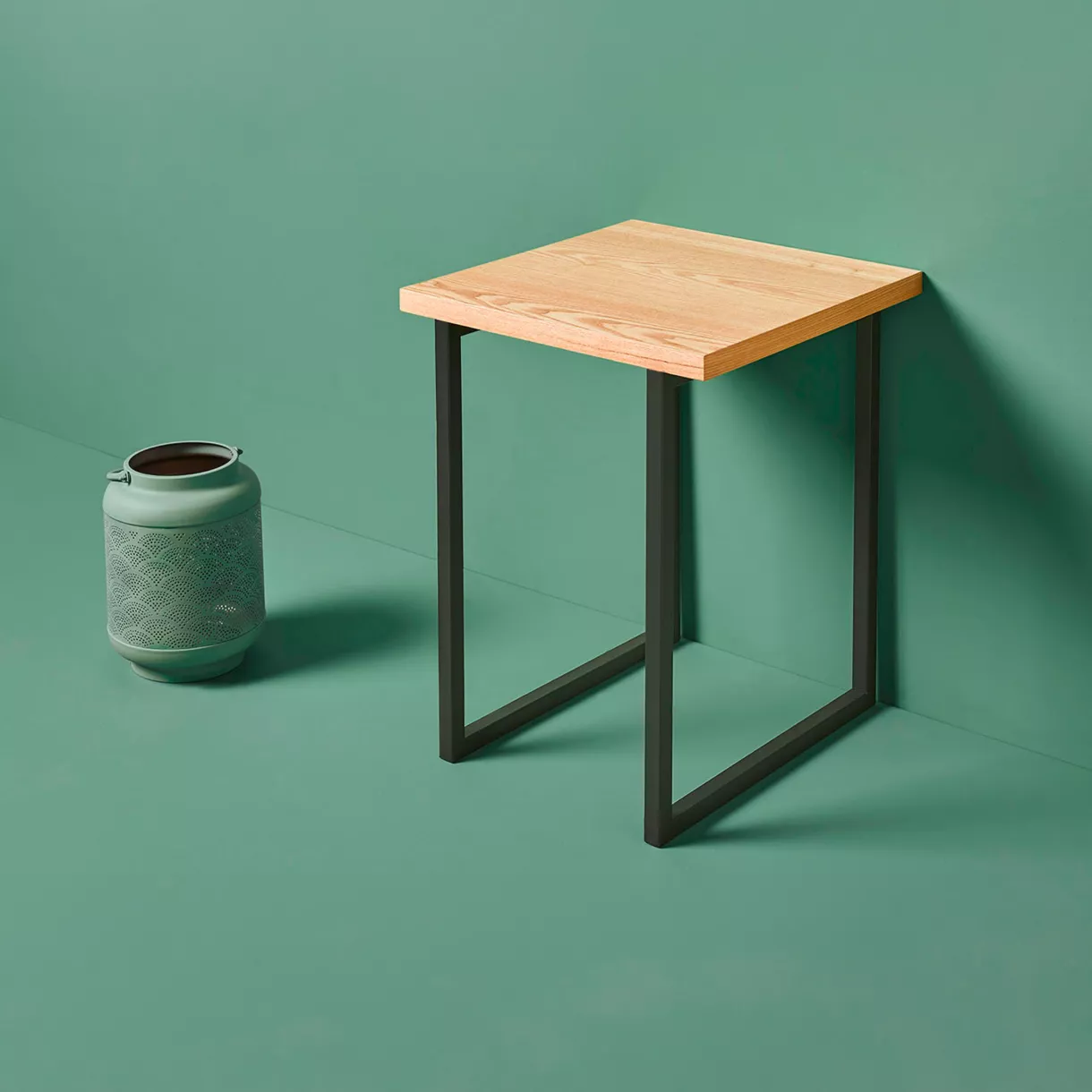 eminza Table d'appoint carrée bois et métal (H50 cm) Mokka
