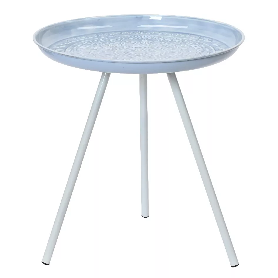eminza Table d'appoint ronde (H43 cm) Plateau émaillé Bleu