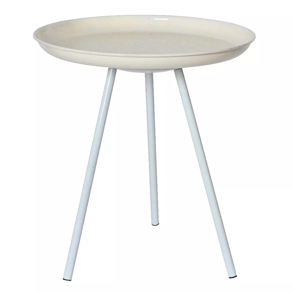 eminza Table d'appoint ronde (H43 cm) Plateau émaillé Crème