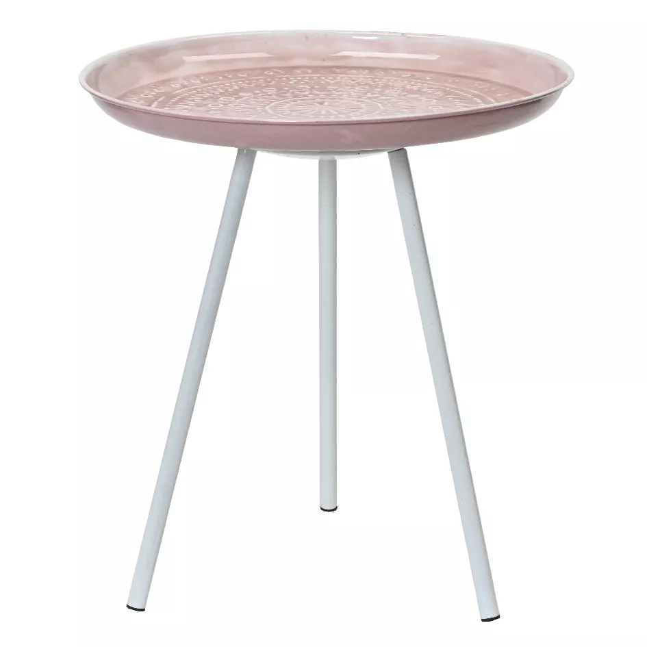 eminza Table d'appoint ronde (H43 cm) Plateau émaillé Rose pâle