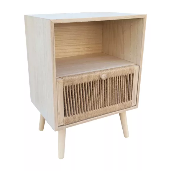 Eminza Table De Chevet Bois Et Corde De Chanvre (H55 Cm) Manille Niche Beige