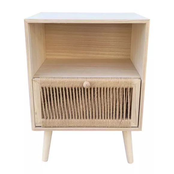 Eminza Table De Chevet Bois Et Corde De Chanvre (H55 Cm) Manille Niche Beige