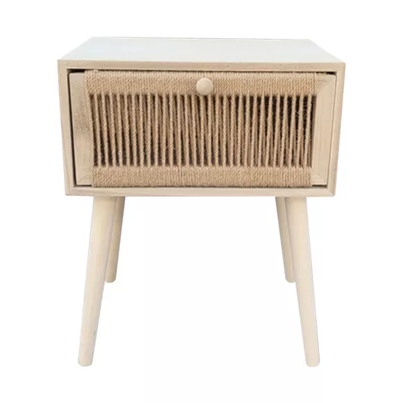 Eminza Table De Chevet Bois Et Cordes De Chanvre (H58 Cm) Manille Tiroir Beige