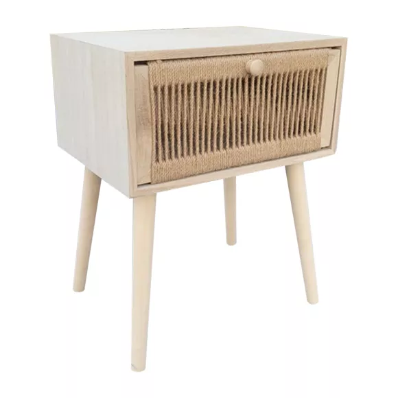 Eminza Table De Chevet Bois Et Cordes De Chanvre (H58 Cm) Manille Tiroir Beige