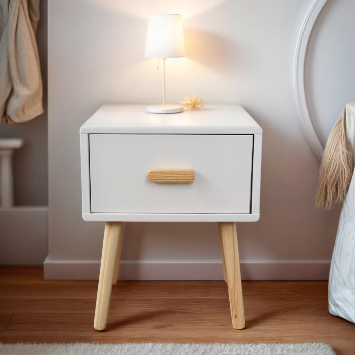 eminza Table de chevet enfant 1 tiroir bois (H44 cm) Livio Blanc