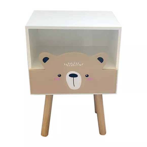 Eminza Table De Chevet Enfant Bois (H45 Cm) Ourson Marron