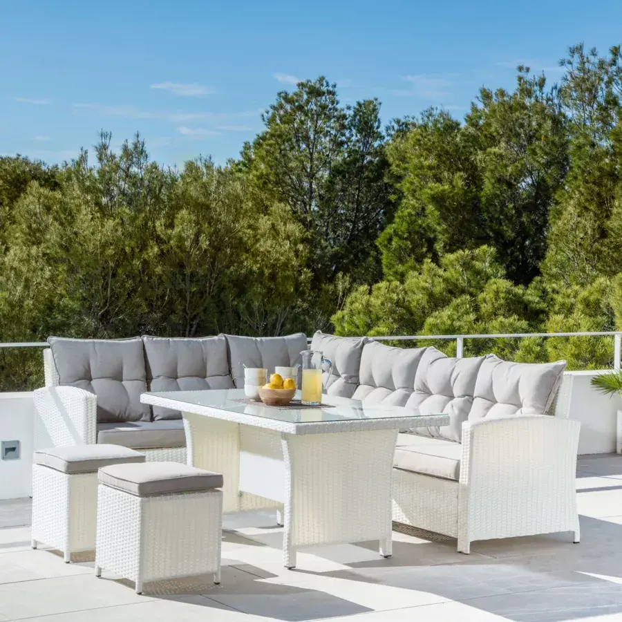Eminza Table De Jardin Aluminium Et Résine Tressée 6 Places (145 X 85 Cm) Tivoli Blanc