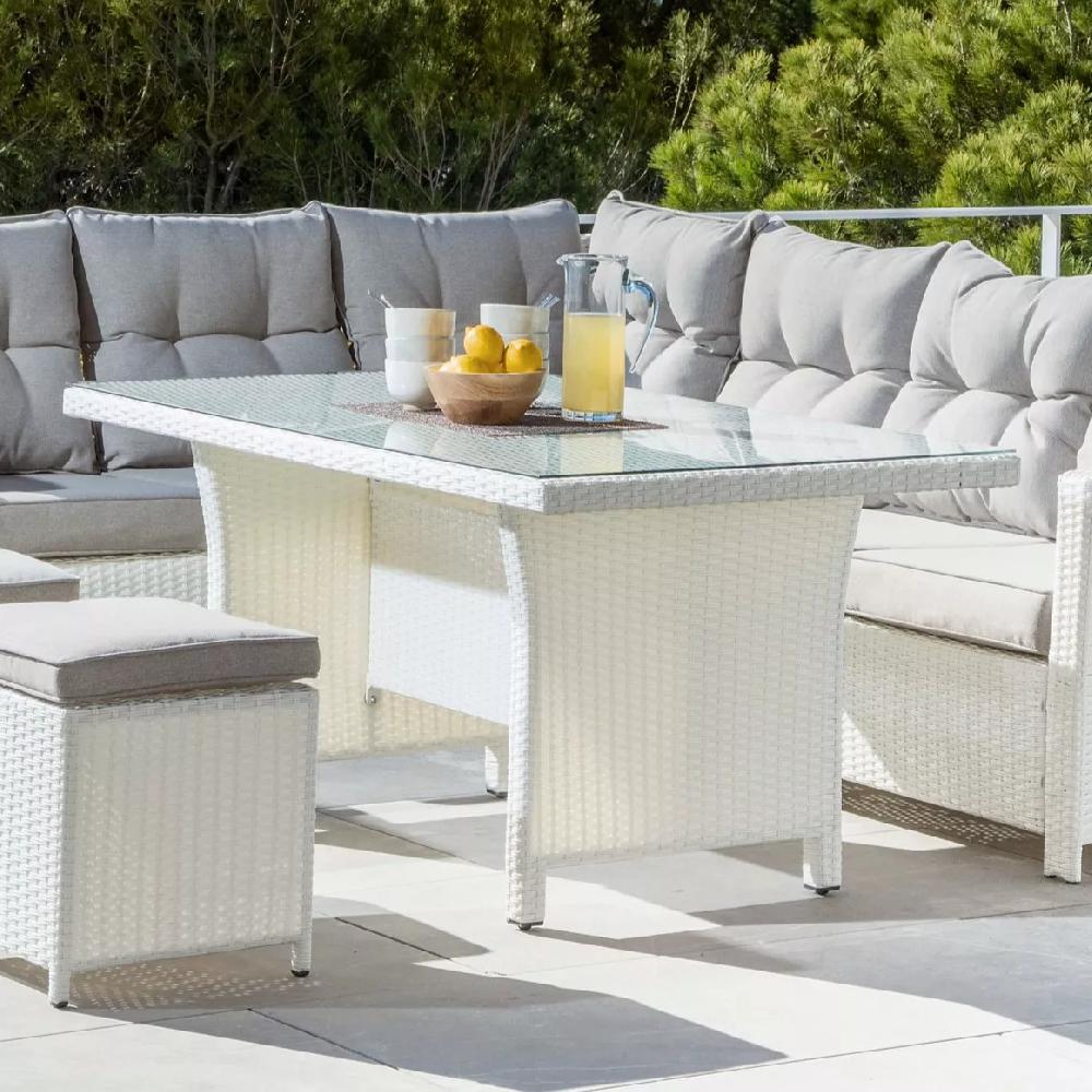 eminza Table de jardin aluminium et résine tressée 6 places (145 x 85 cm) Tivoli Blanc