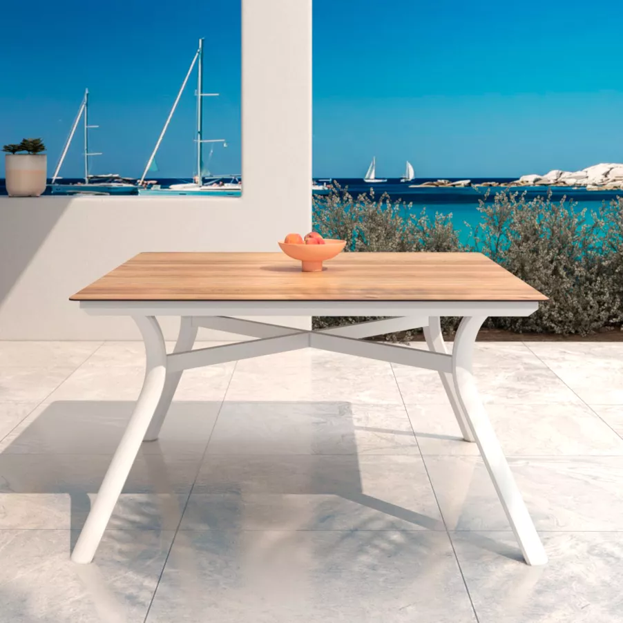 Eminza Table De Jardin Carré En Aluminium 8 Places (136 X 136 Cm) Amalfi Blanc