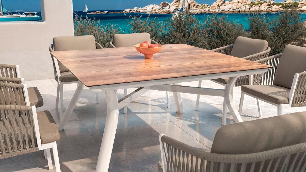 eminza Table de jardin carré en aluminium 8 places (136 x 136 cm) Amalfi Blanc