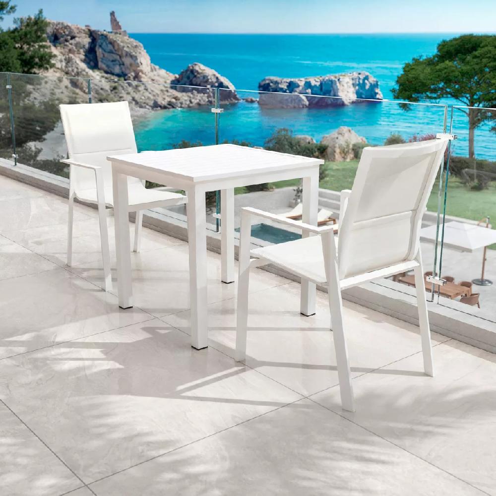eminza Table de jardin carrée aluminium 4 places (70 x 70 cm) Murano Blanc