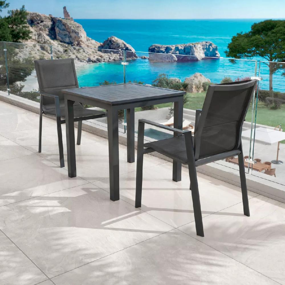 eminza Table de jardin carrée aluminium 4 places (70 x 70 cm) Murano Gris anthracite