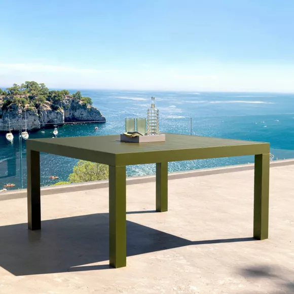 Eminza Table De Jardin Carrée Aluminium 8 Places (136 X 136 Cm) Murano Vert Olive