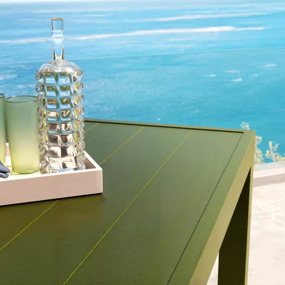 Eminza Table De Jardin Carrée Aluminium 8 Places (136 X 136 Cm) Murano Vert Olive