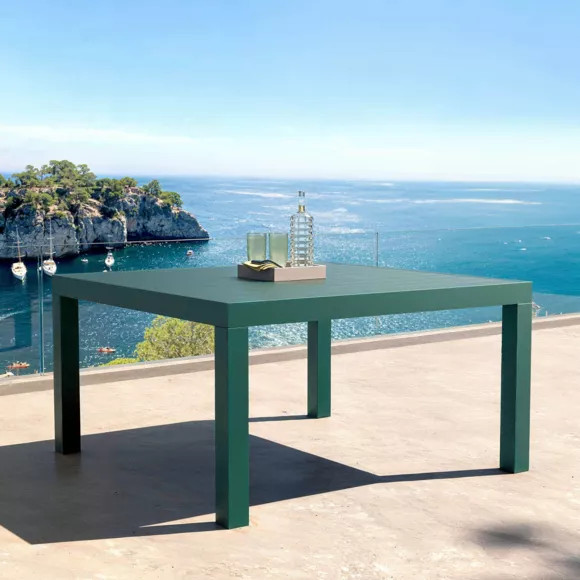 Eminza Table De Jardin Carrée Aluminium 8 Places (136 X 136 Cm) Murano Bleu Pétrole