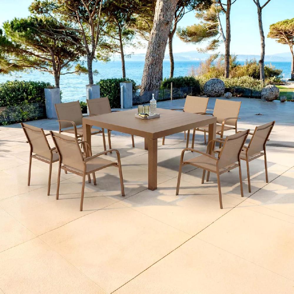 eminza Table de jardin carrée aluminium 8 places (136 x 136 cm) Murano Bronze