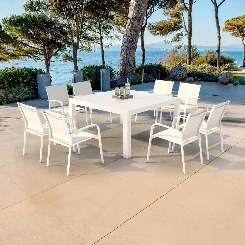 eminza Table de jardin carrée aluminium 8 places (136 x 136 cm) Murano Blanc
