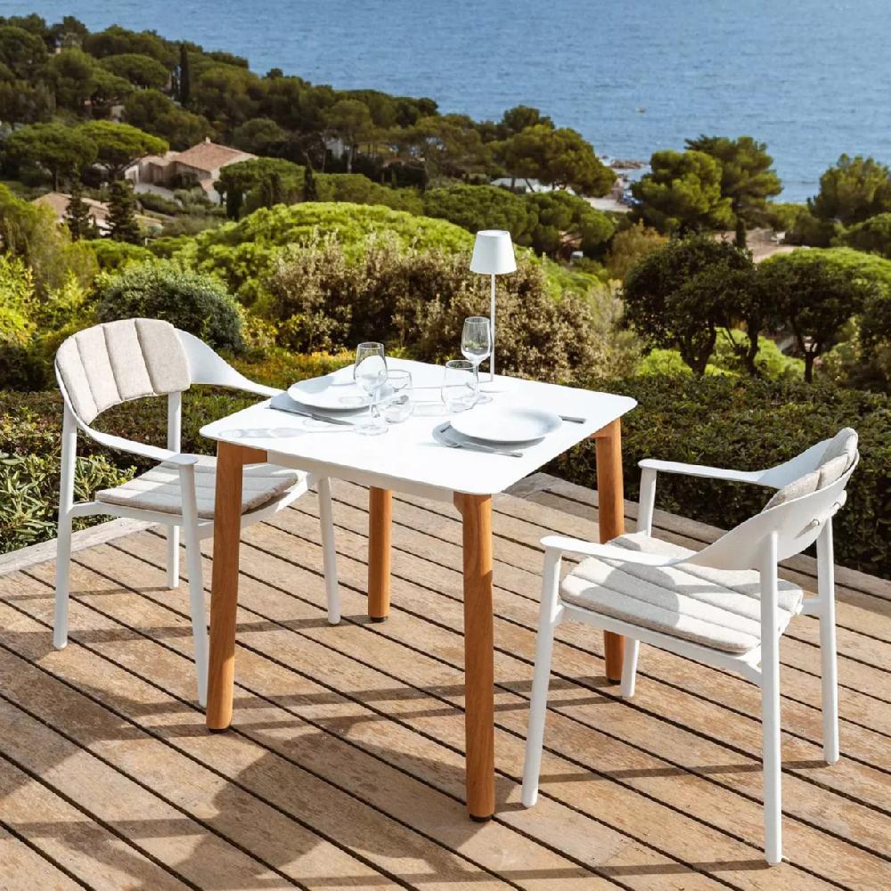 eminza Table de jardin carrée en aluminium 2 places (76 x 76 cm) Monte Carlo Blanc