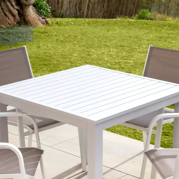 Eminza Table De Jardin Carrée En Aluminium 4 Places (89 X 89 Cm) Murano Blanc