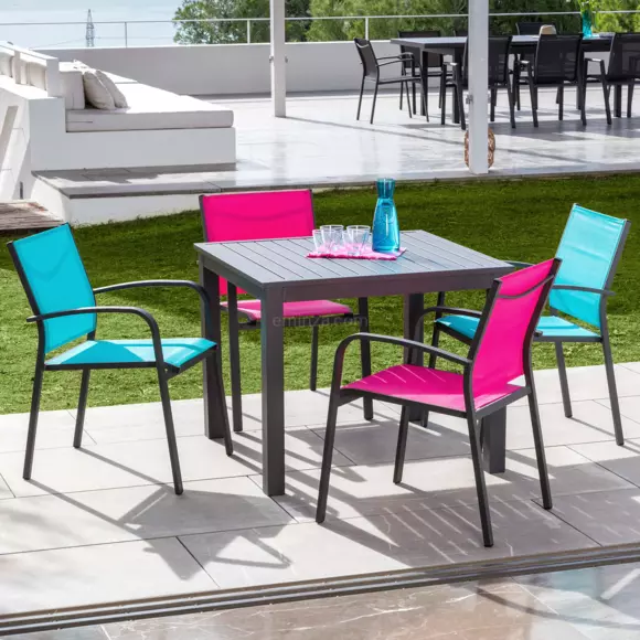Eminza Table De Jardin Carrée En Aluminium 4 Places (89 X 89 Cm) Murano Gris Anthracite