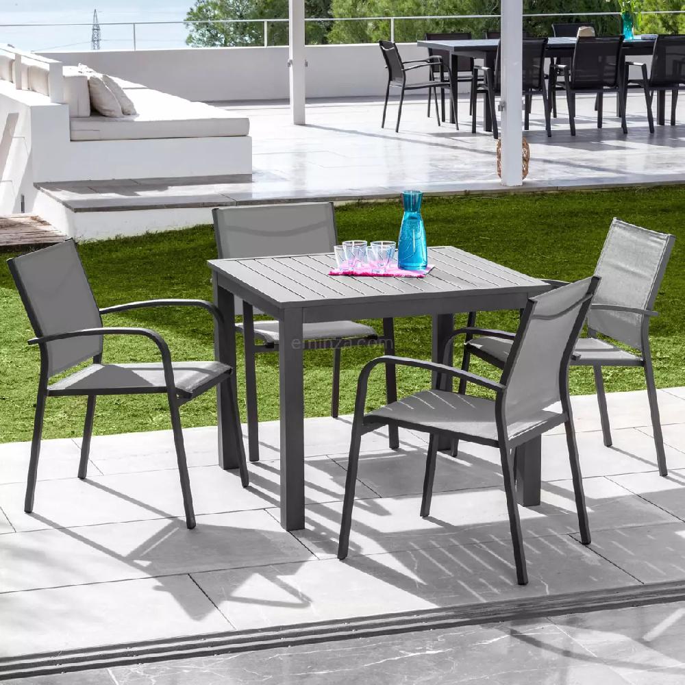 eminza Table de jardin carrée en aluminium 4 places (89 x 89 cm) Murano Gris Anthracite