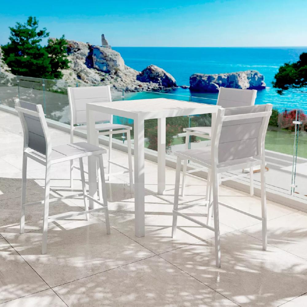 eminza Table de jardin carrée haute aluminium 4 places (90 x H105 cm) Murano Blanc