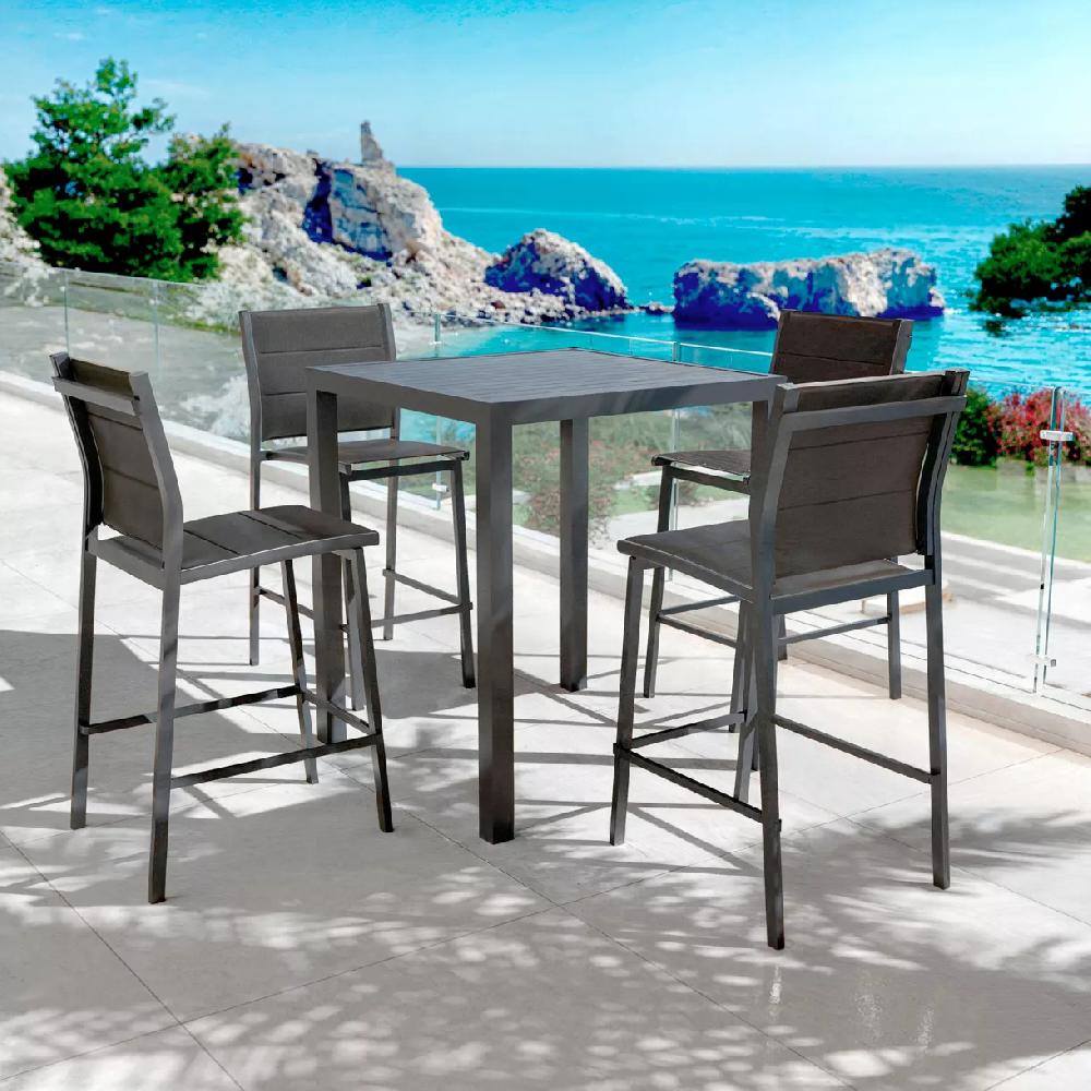 eminza Table de jardin carrée haute aluminium 4 places (90 x H105 cm) Murano Gris anthracite