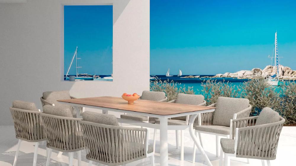 eminza Table de jardin en aluminium 8 places (200 x 90 cm) Amalfi Blanc