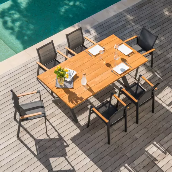 Eminza Table De Jardin En Aluminium Et Bois Teck 8 Places (200 X 100 Cm) Bali Gris Anthracite