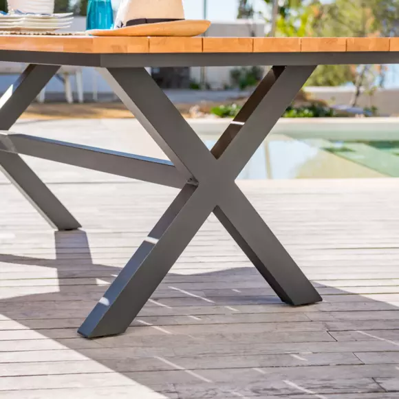 Eminza Table De Jardin En Aluminium Et Bois Teck 8 Places (200 X 100 Cm) Bali Gris Anthracite