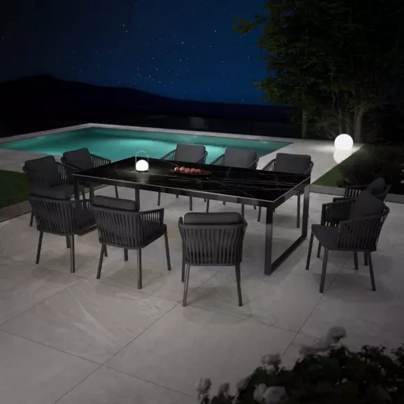Eminza Table De Jardin En Aluminium Et Céramique 10 Places (240 X 120 Cm) Kore Noir Marbré
