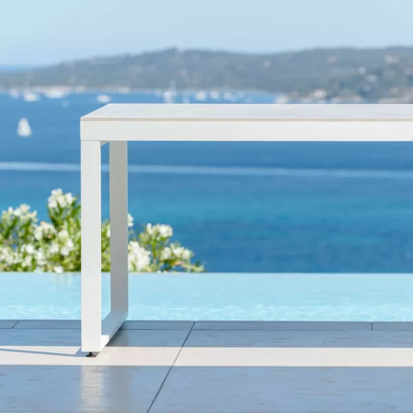Eminza Table De Jardin En Aluminium Et Céramique 8 Places (180 X 90 Cm) Kore Blanc Et Gris Clair