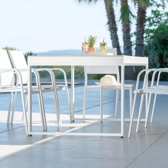 Eminza Table De Jardin En Aluminium Et Céramique 8 Places (180 X 90 Cm) Kore Blanc Et Gris Clair