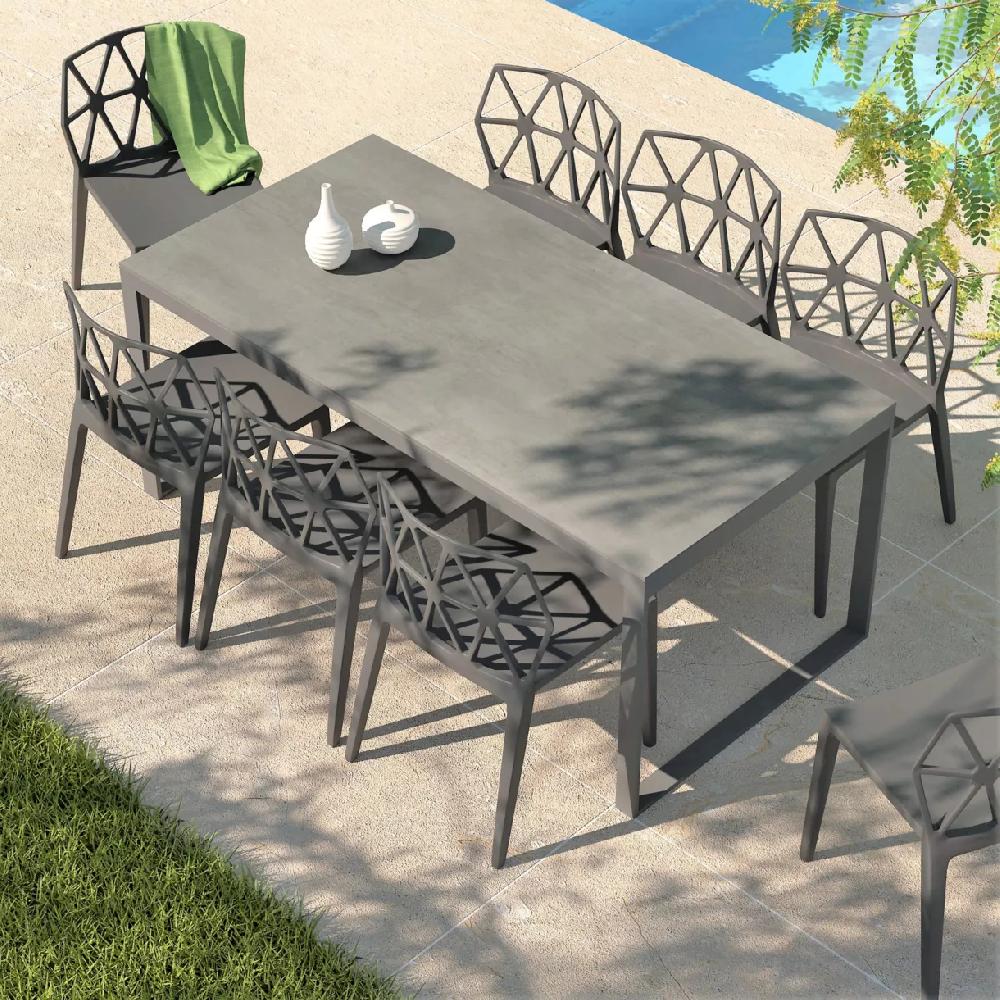 eminza Table de jardin en aluminium et céramique 8 places (180 x 90 cm) Kore Gris anthracite