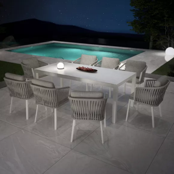 Eminza Table De Jardin En Aluminium Et Céramique 8 Places (180 X 90 Cm) Modena Blanc