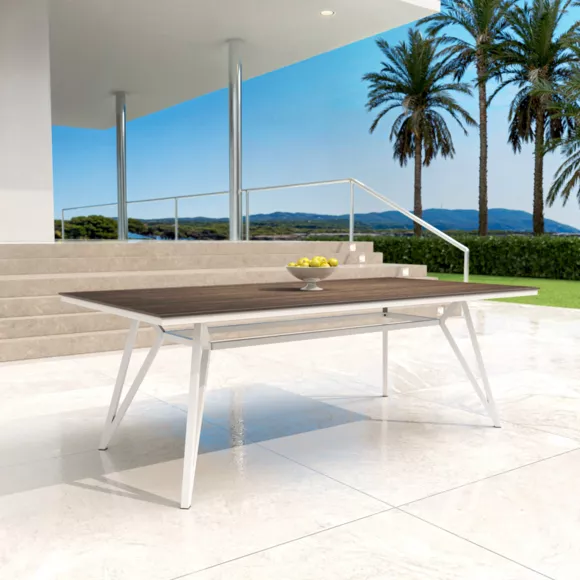 Eminza Table De Jardin En Aluminium Et HPL 10 Places (220 X 115 Cm) Biarritz Effet Bois Blanc