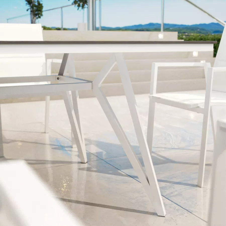 Eminza Table De Jardin En Aluminium Et HPL 10 Places (220 X 115 Cm) Biarritz Effet Bois Blanc